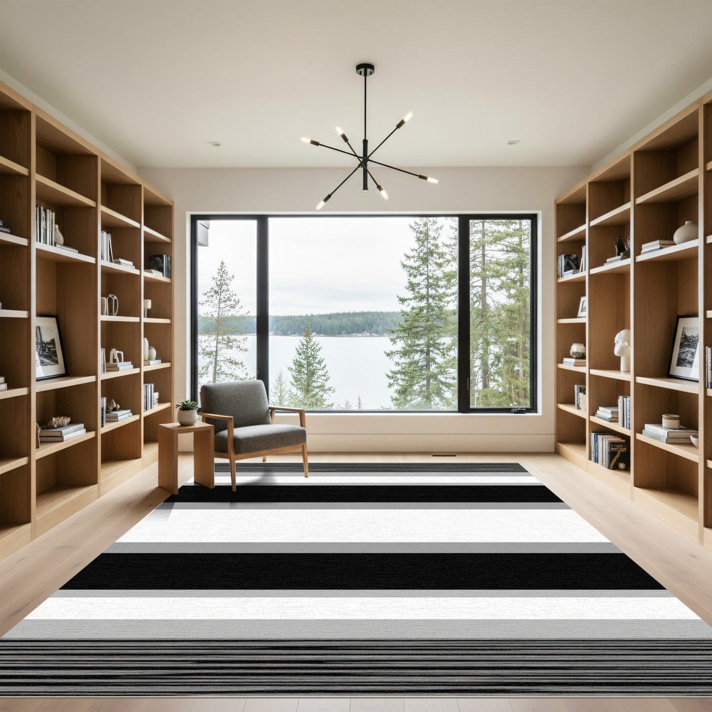 Bold Black White Gray Horizontal Stripe Rug