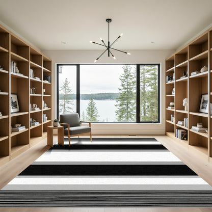 Bold Black White Gray Horizontal Stripe Rug