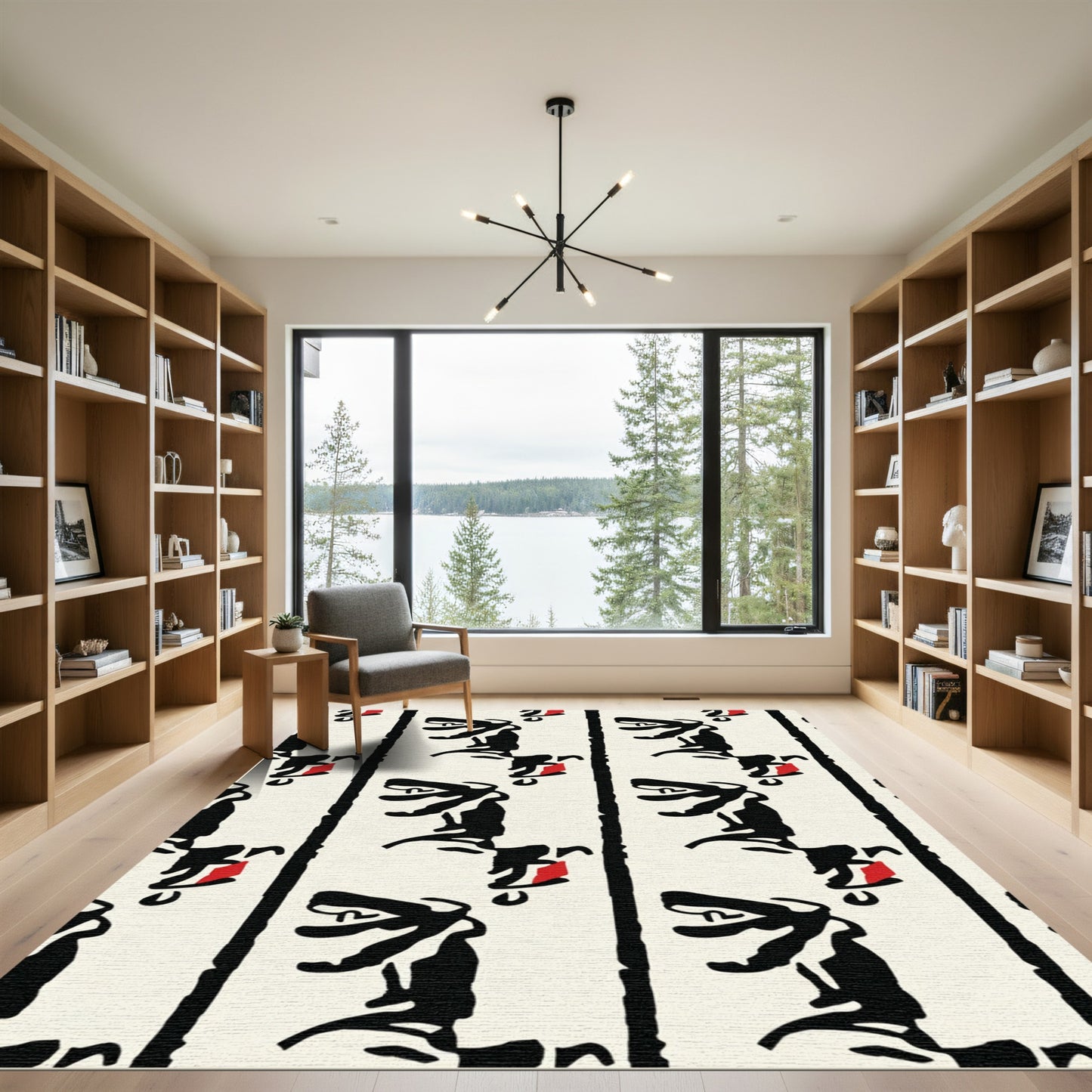 Black and Red Abstract Standing Figures Rug