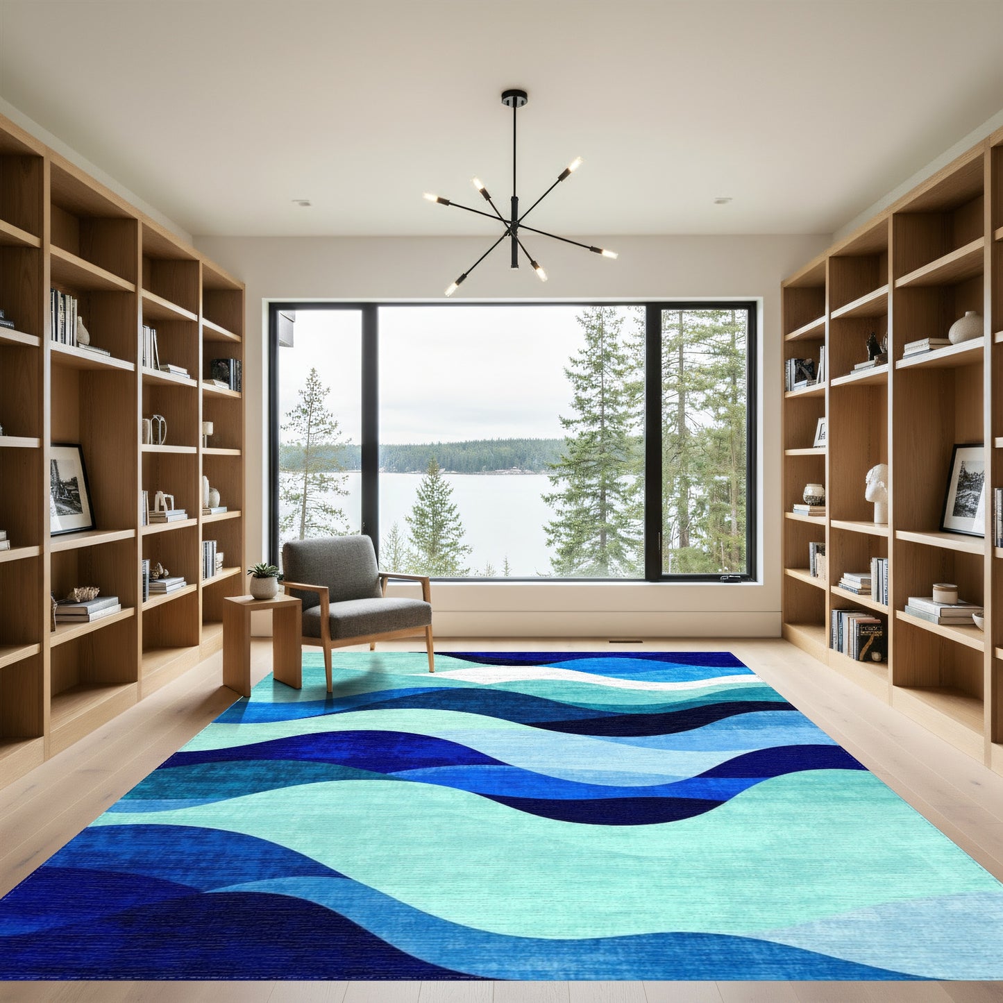 Teal Navy Overlapping Wave Rug