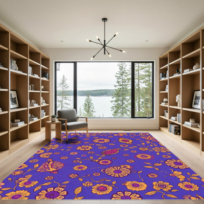 Vibrant Violet Floral Whimsical Tapestry Rug