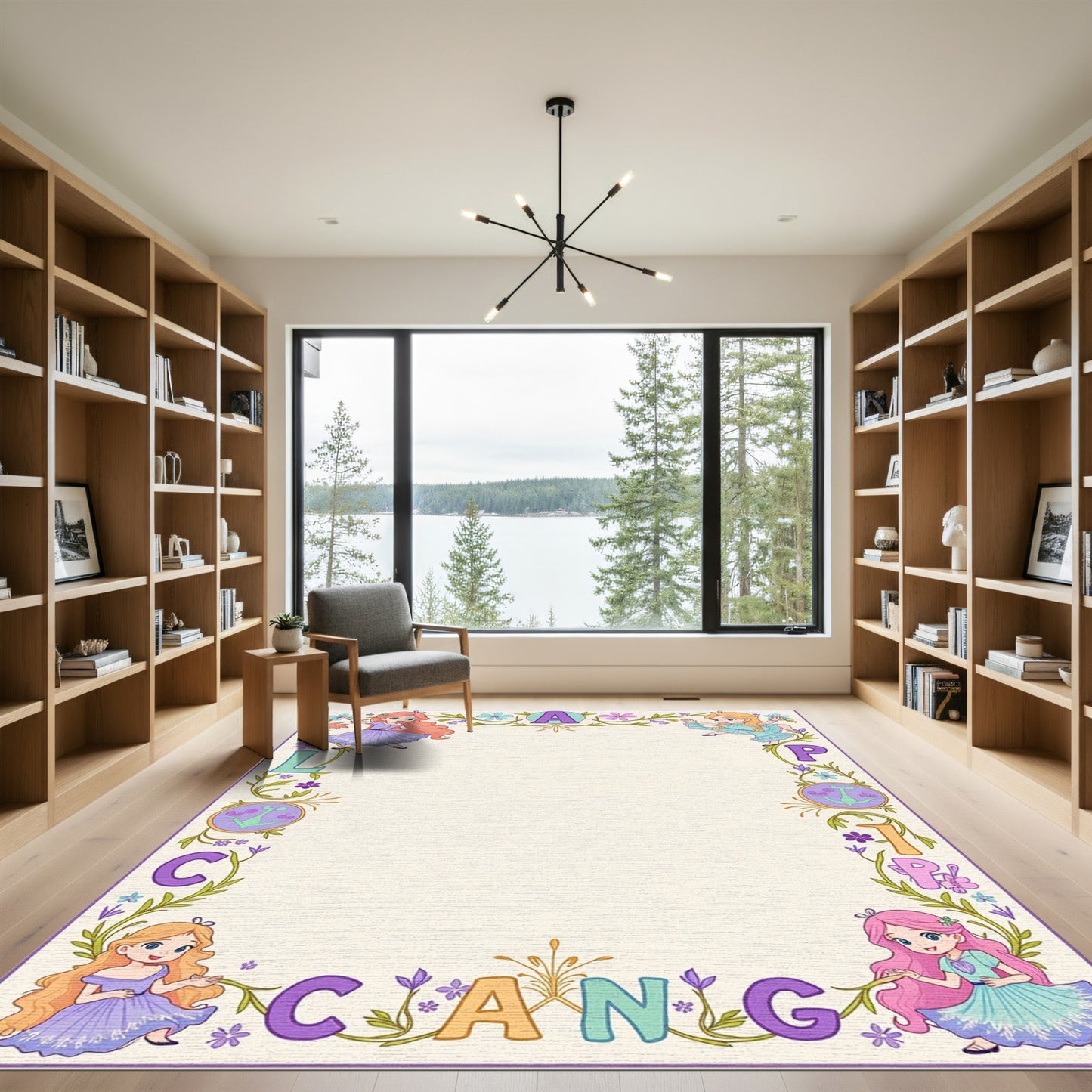 Whimsical Princesses Floral Border Frame Rug