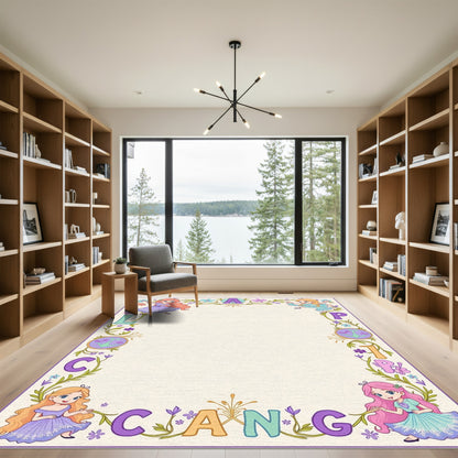 Whimsical Princesses Floral Border Frame Rug