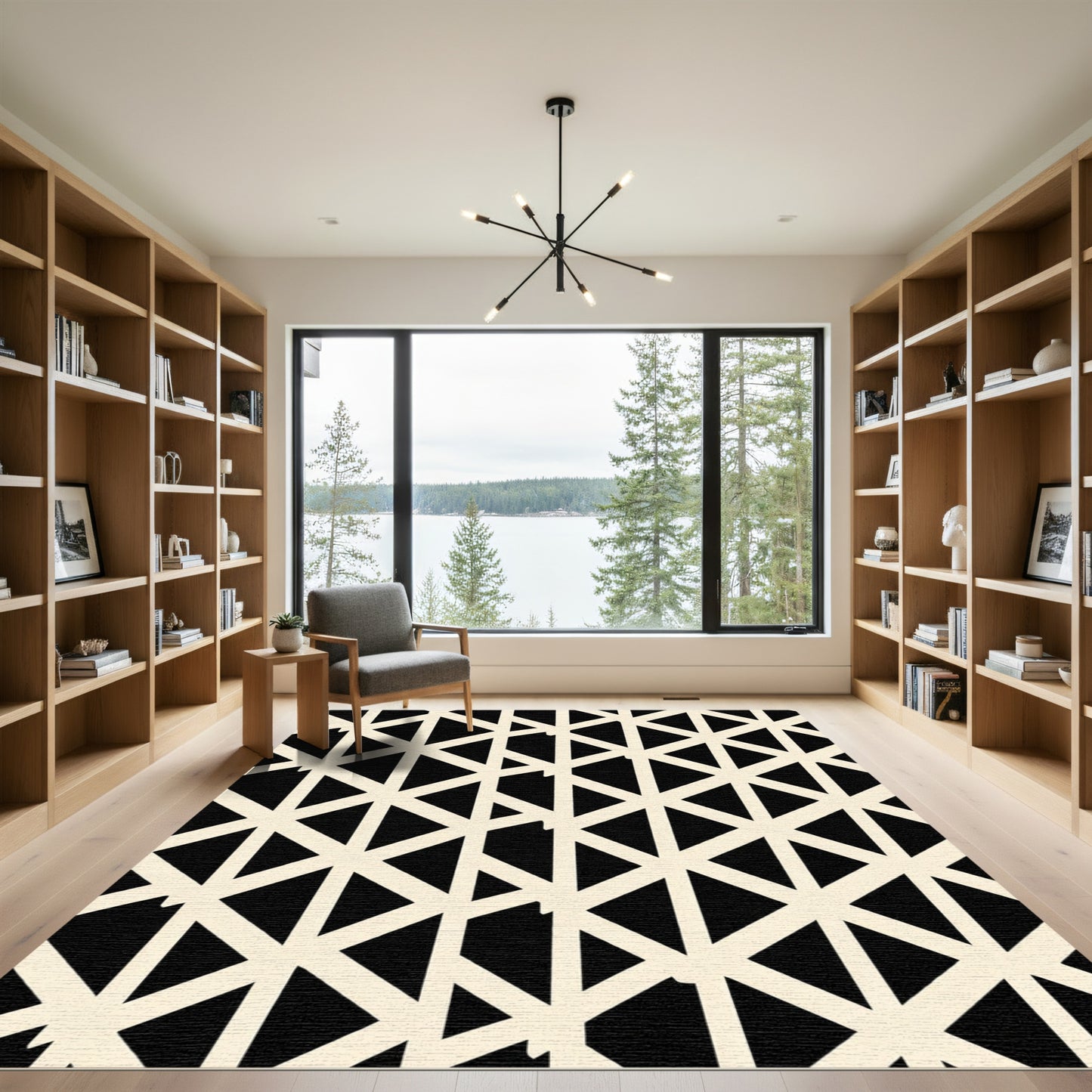 Geometric Cream and Black Triangular Interlock Rug