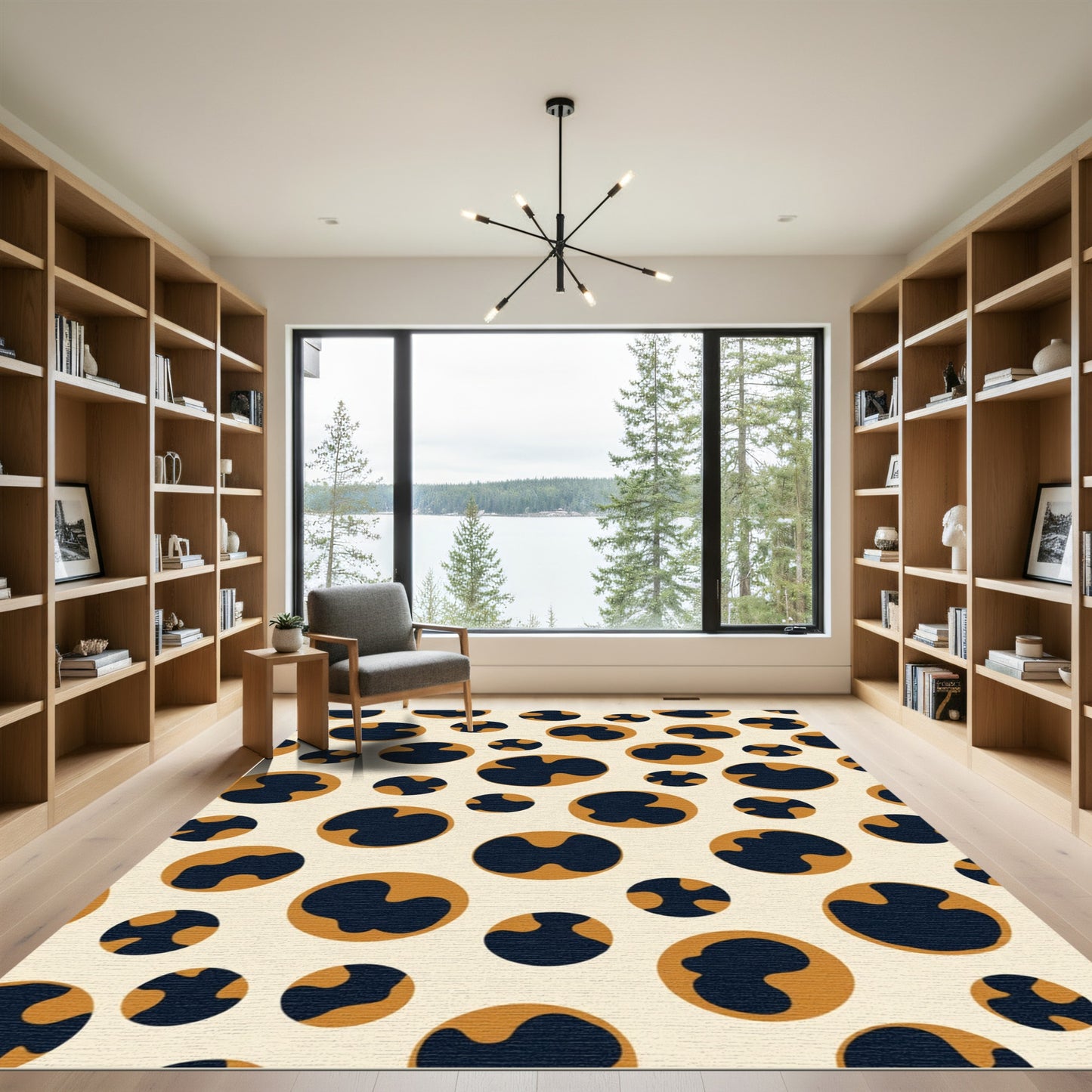 Abstract Ochre Black Spotty Rug