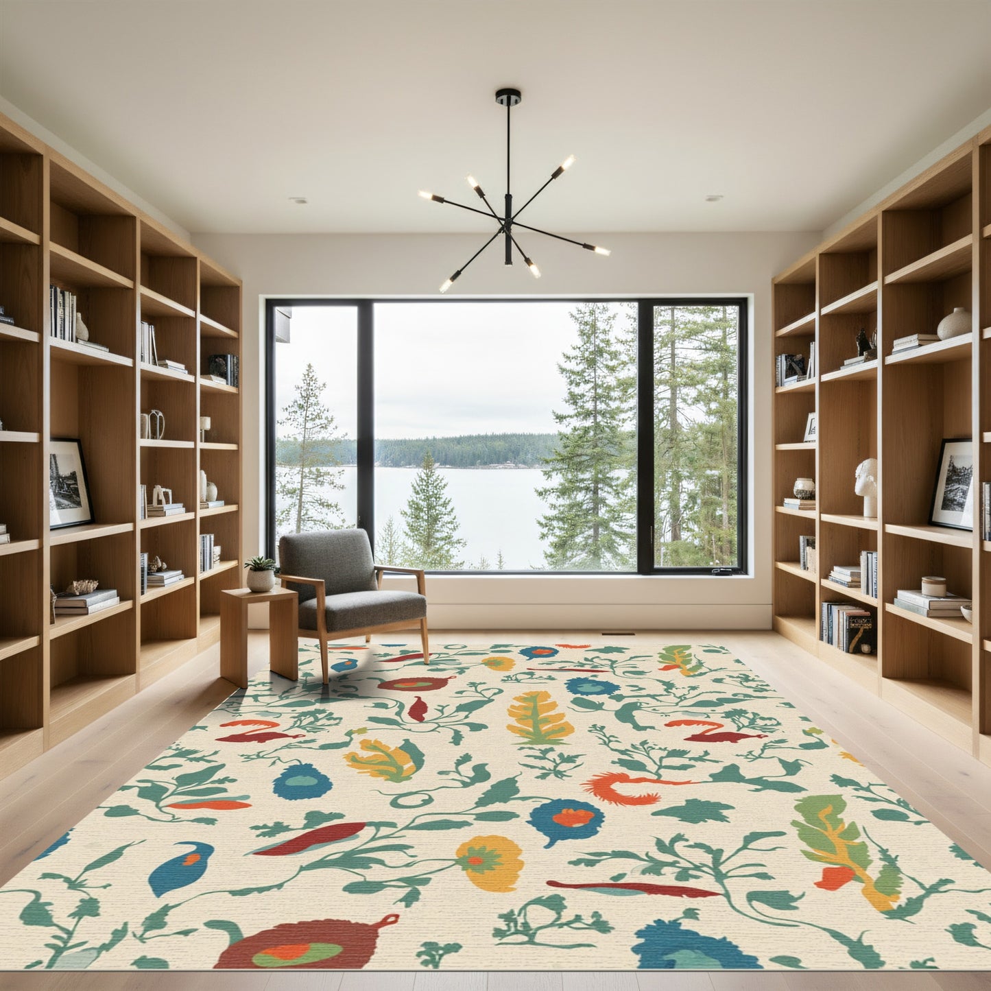 Whimsical Colorful Floral Vine Composition Rug