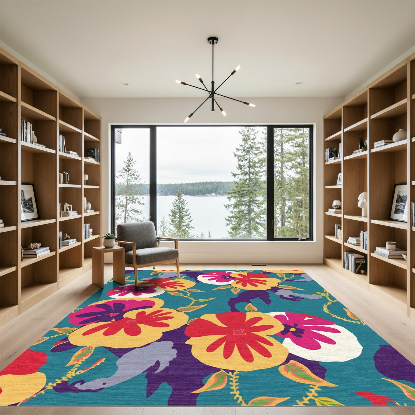 Vibrant Floral Watercolor Pansies Rug