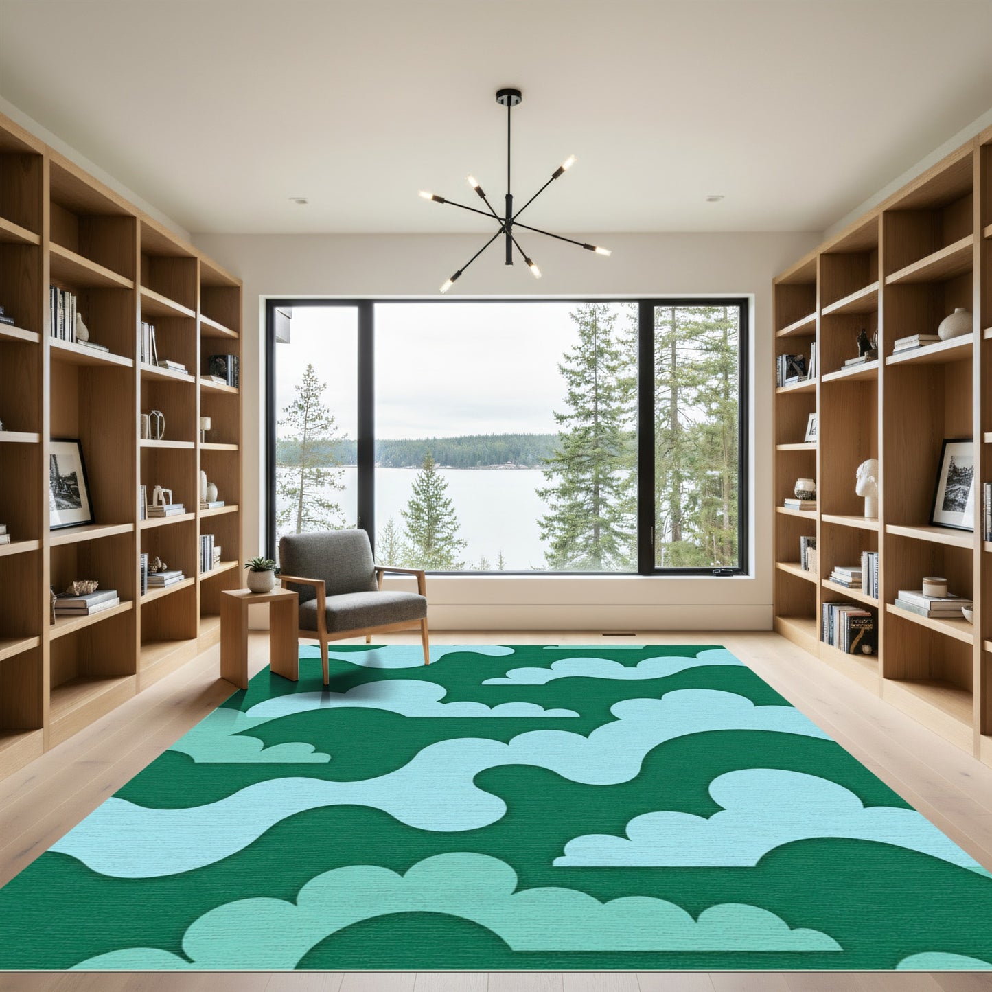 Sky Blue Cloudscape Abstract Shapes Rug