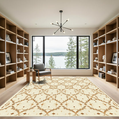 Neutral Geometric Medallion Pixel Rug