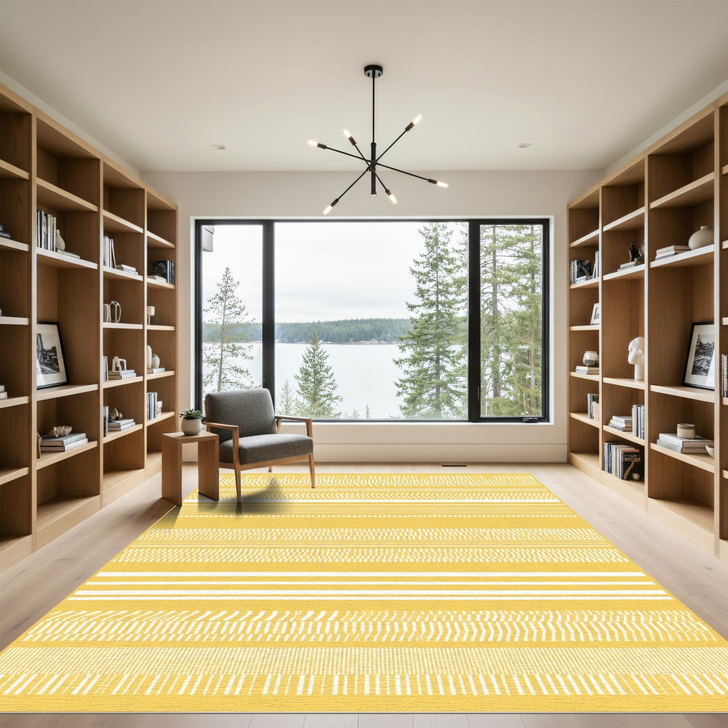 Geometric Stripes White Textured Rug