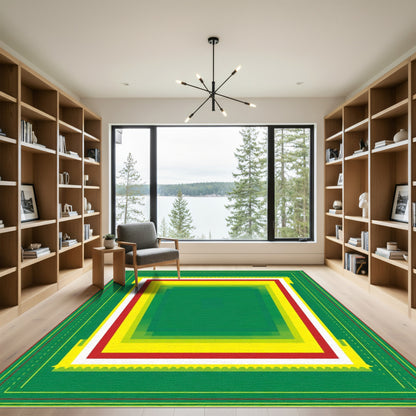 Abstract Green Yellow Red Layered Rug