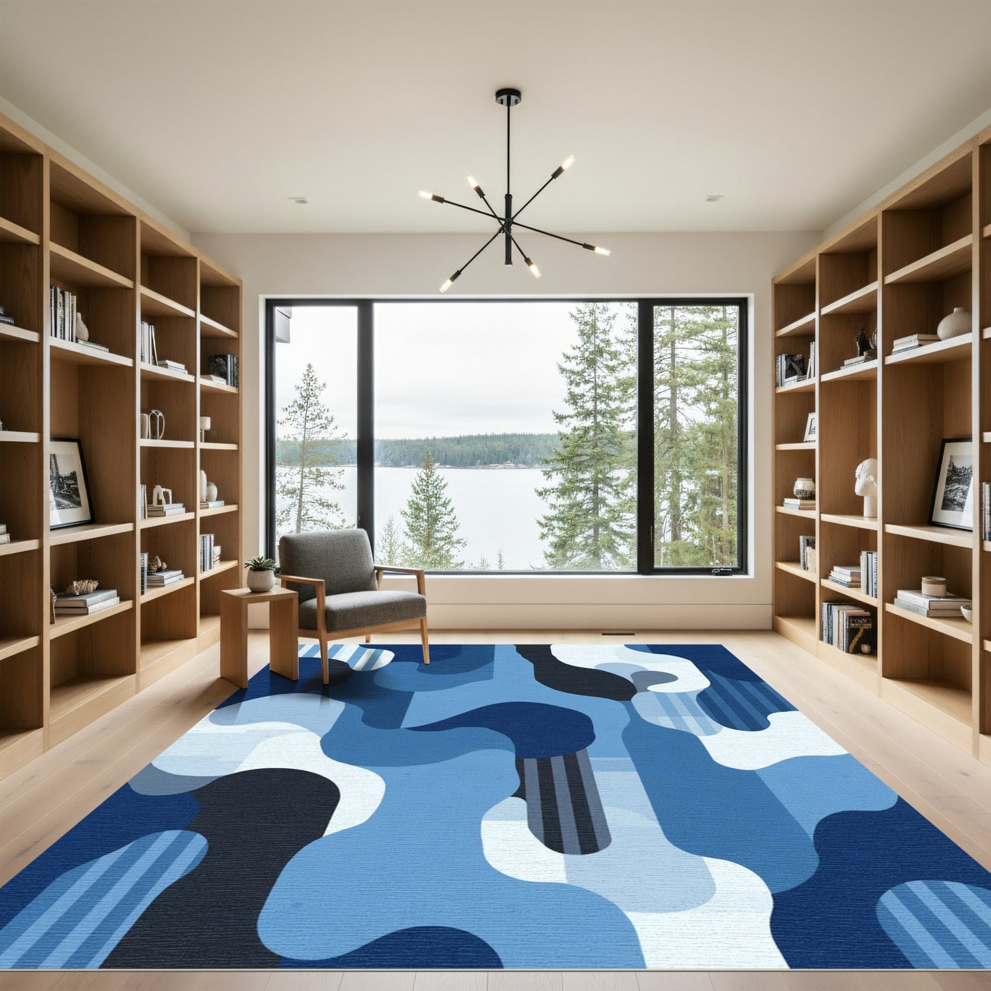Deep Blue Abstract Organic Shapes Rug