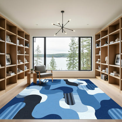 Deep Blue Abstract Organic Shapes Rug