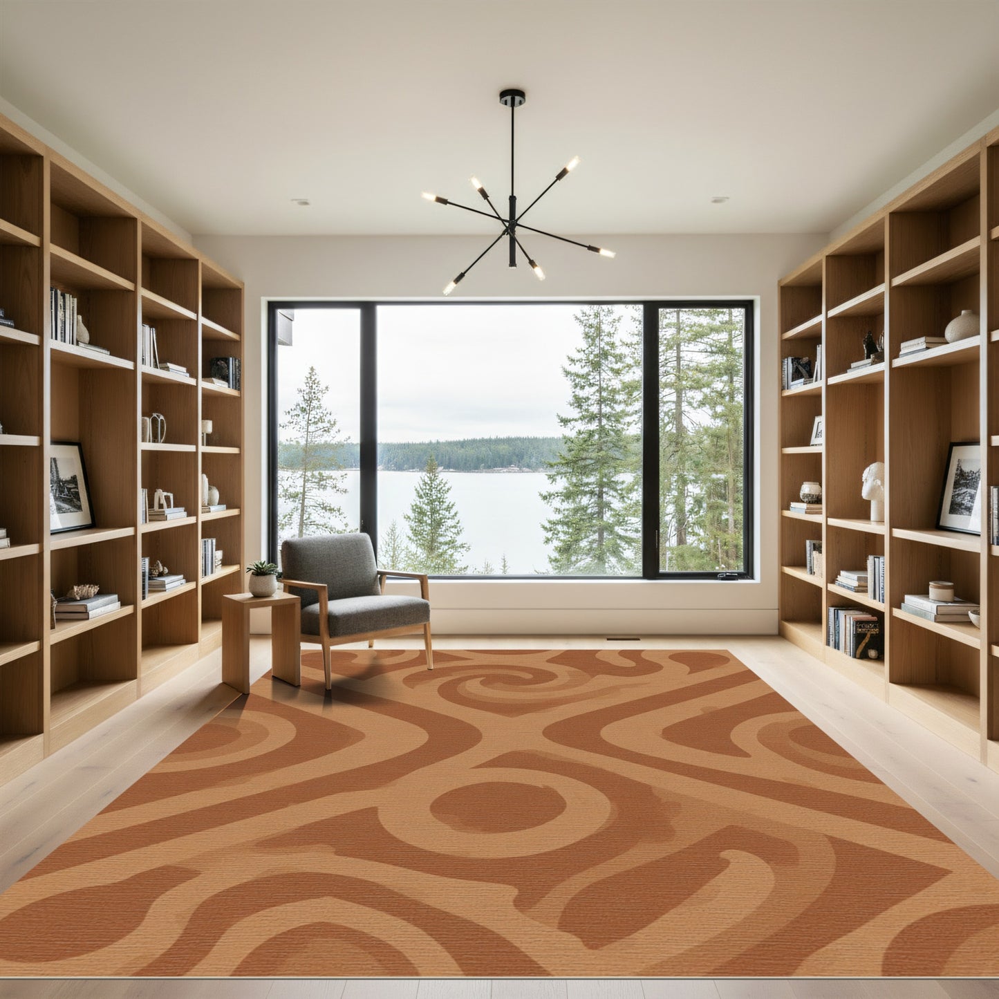 Terracotta Swirl Geometric Abstract Lines Rug