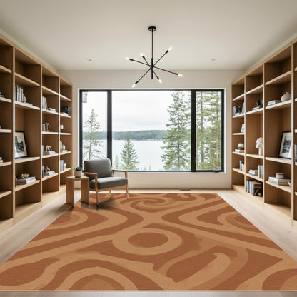 Terracotta Swirl Geometric Abstract Lines Rug