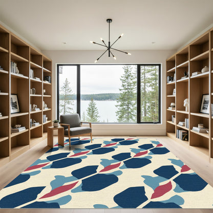 Abstract Navy Blue Organic Shapes Rug