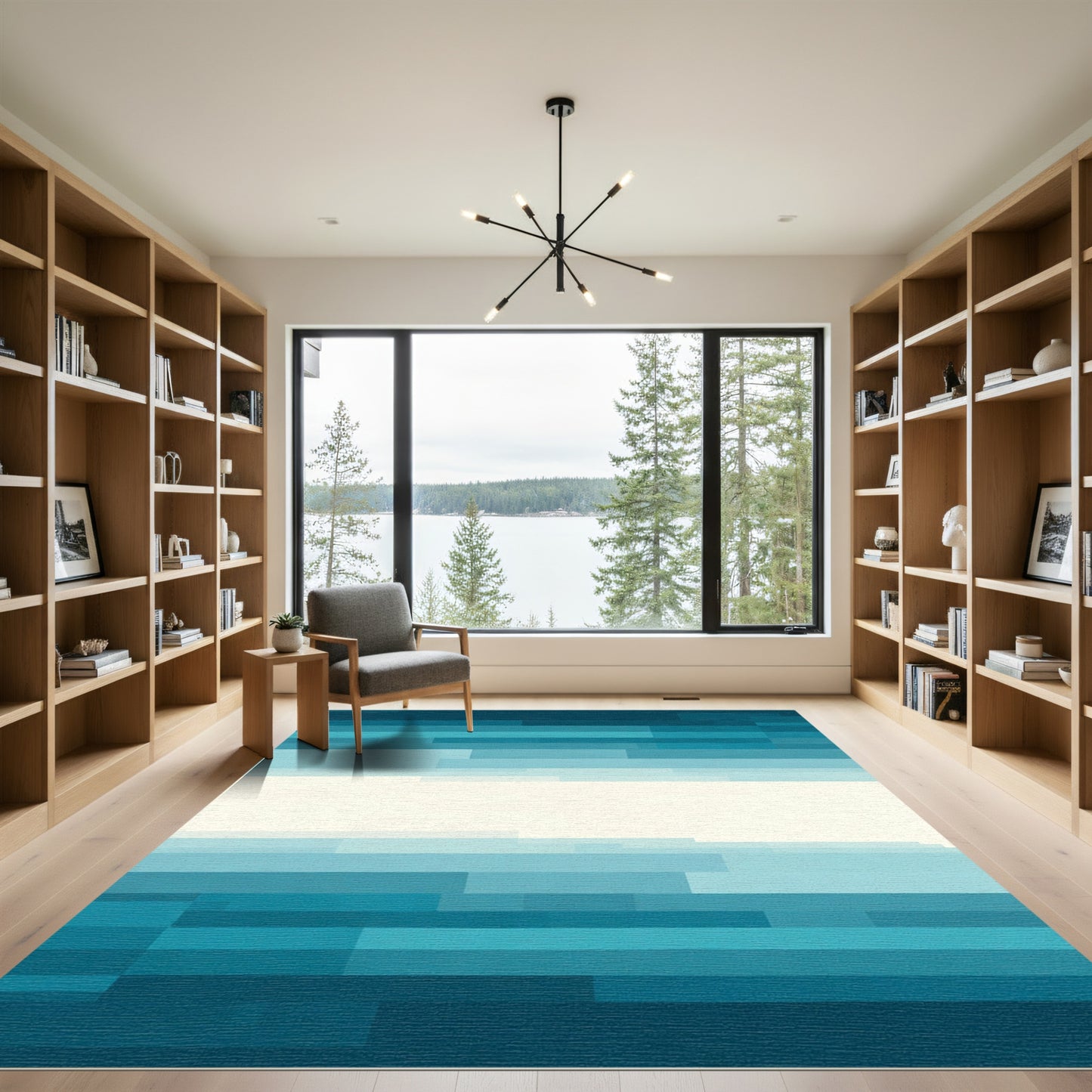 Aqua Gradient Horizontal Rectangles Rug