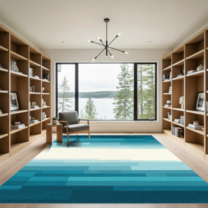 Aqua Gradient Horizontal Rectangles Rug