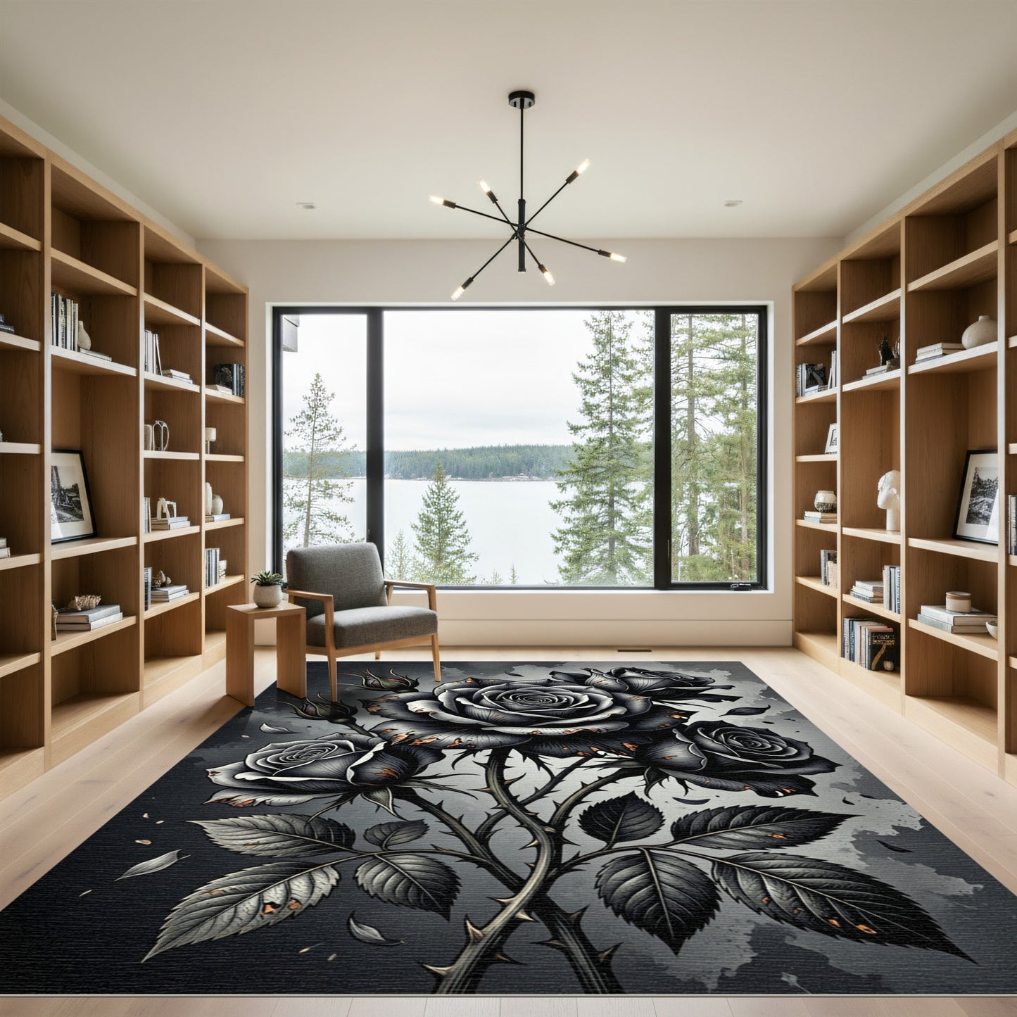 Gothic Black Rose Thorn Arrangement Rug