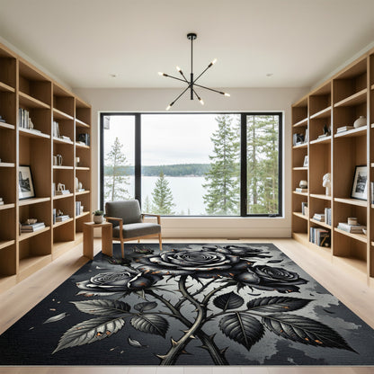 Gothic Black Rose Thorn Arrangement Rug
