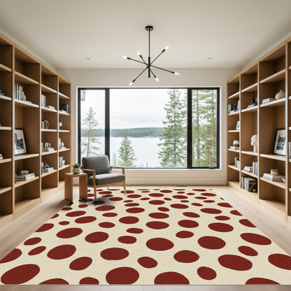 Crimson Polka Dot Creamy Ground Rug