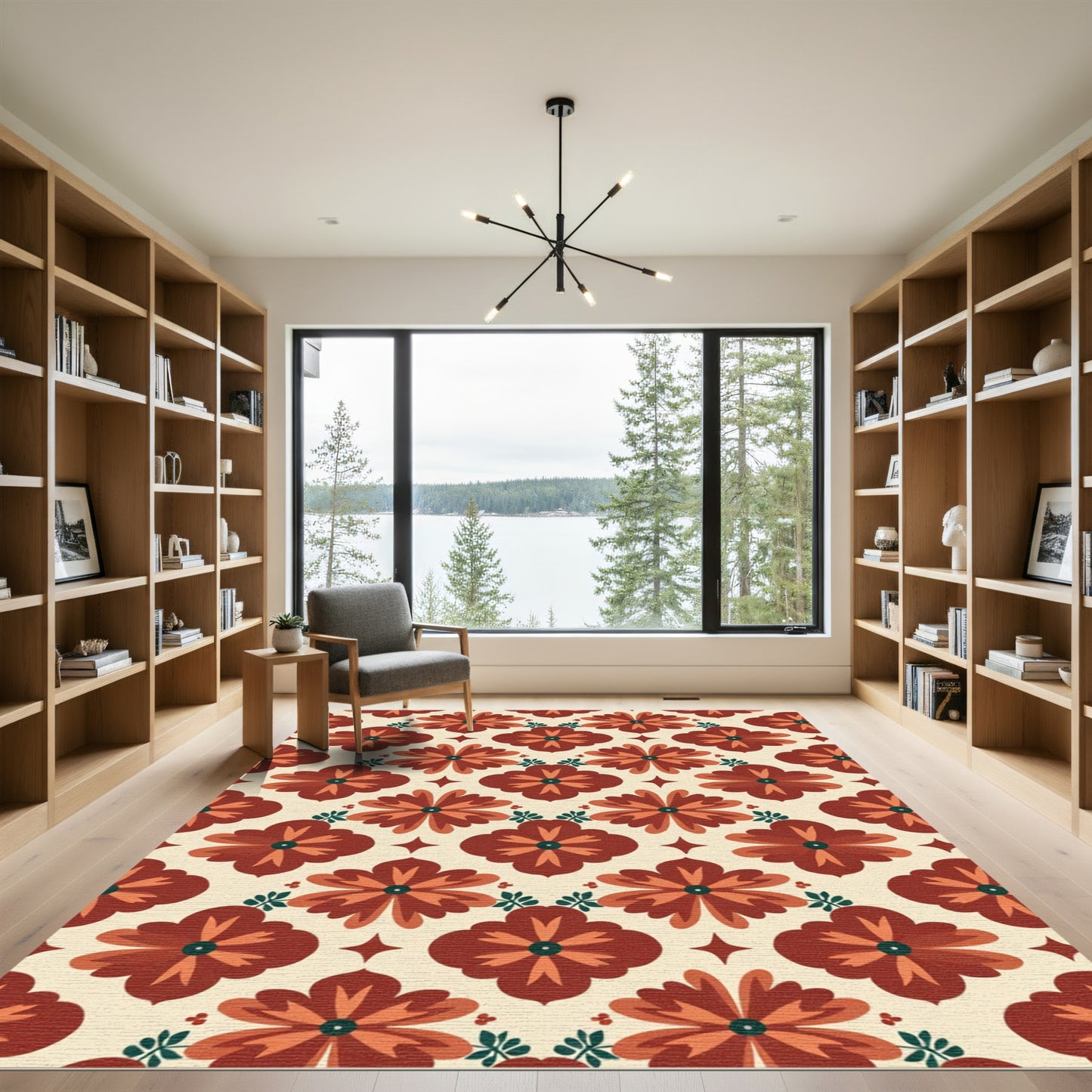 Mid Century Terracotta Floral Medallion Rug