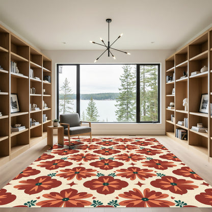 Mid Century Terracotta Floral Medallion Rug