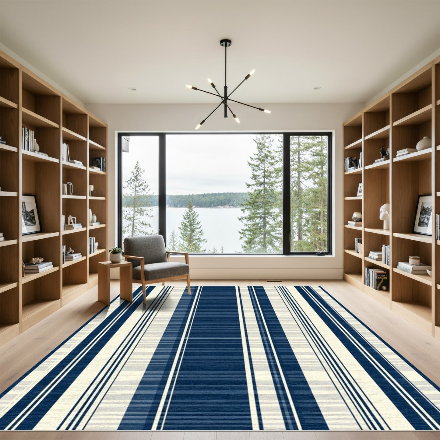 Navy Cream Vertical Stripe Rug