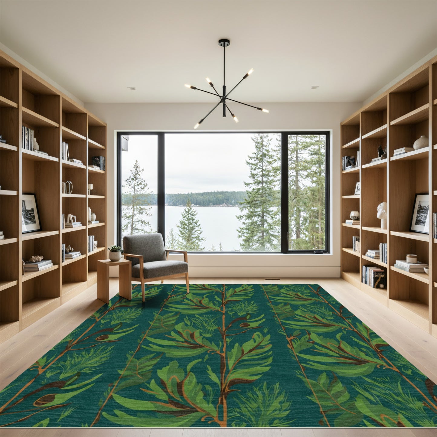Deep Teal Lush Green Botanical Vertical Rug