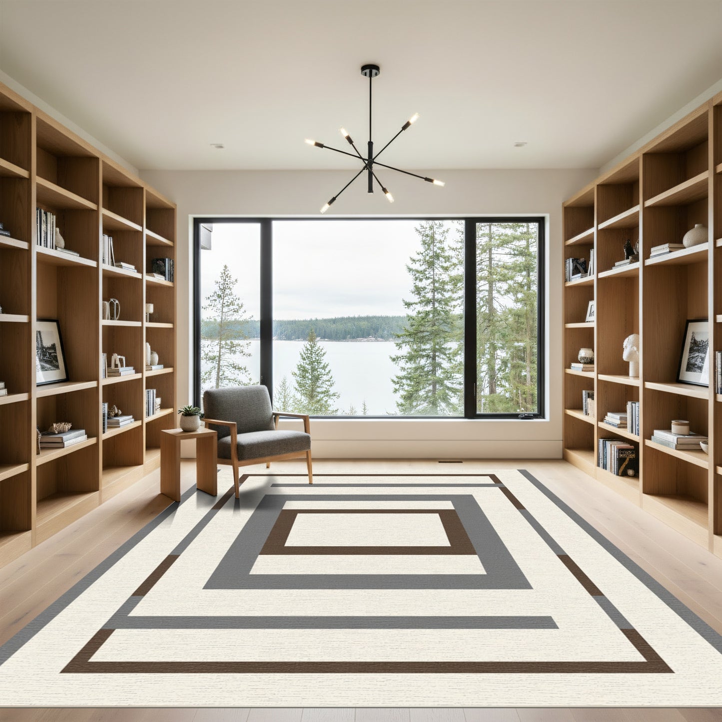 Neutral Geometric Concentric Rectangles Rug