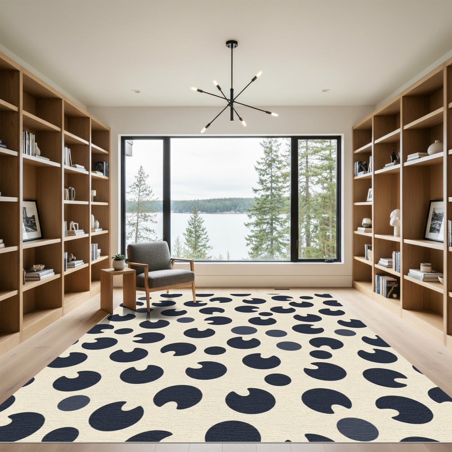 Navy Blue Contemporary Circles Rug