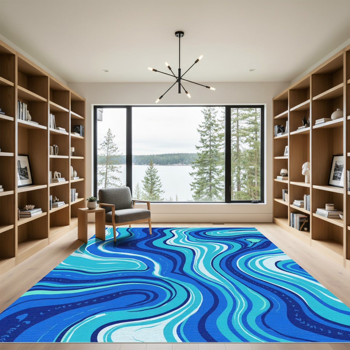 Deep Blue Teal Swirl Abstract Rug