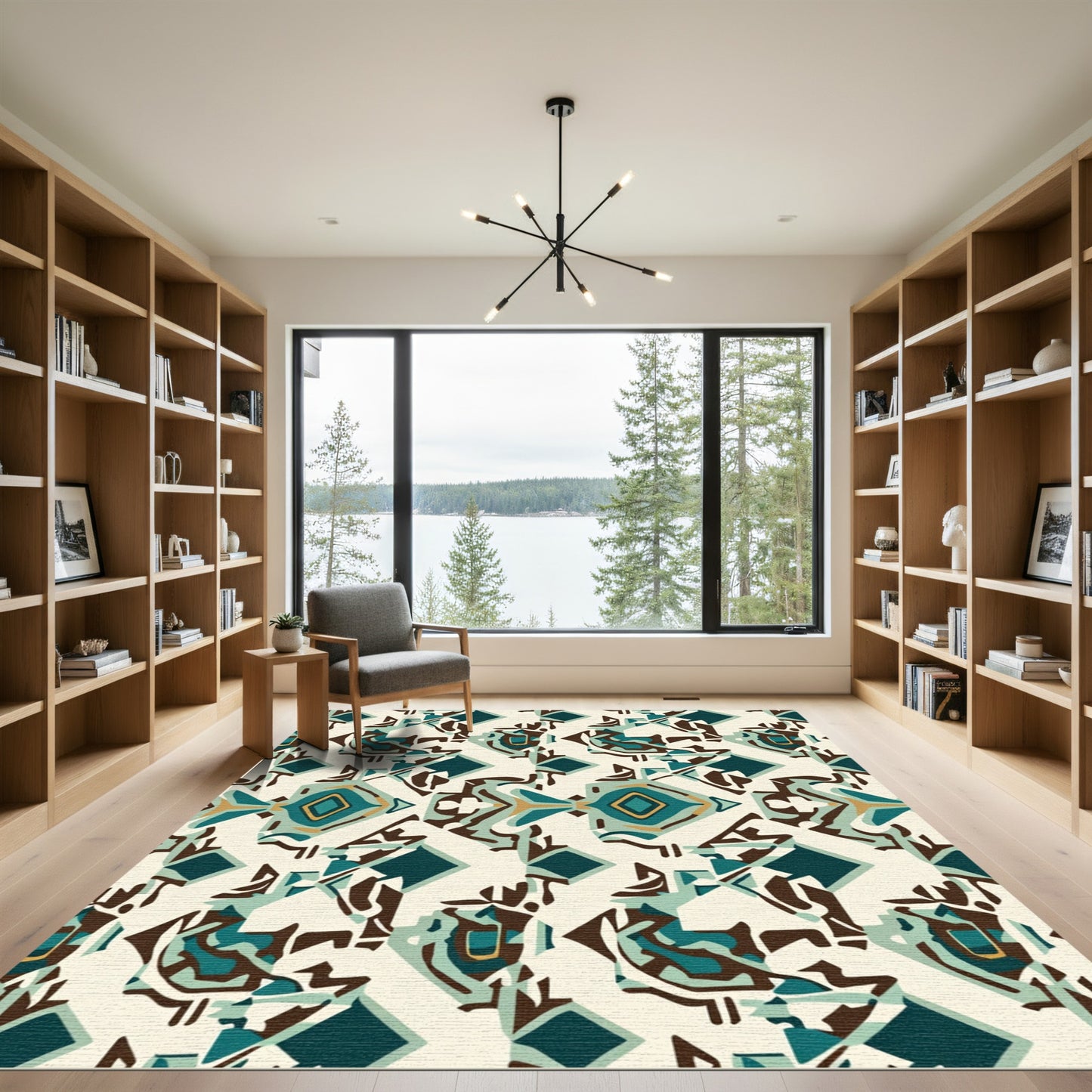 Teal Gold Abstract Diamond Geometric Rug