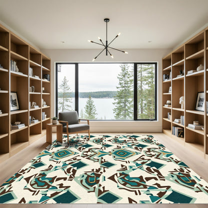 Teal Gold Abstract Diamond Geometric Rug
