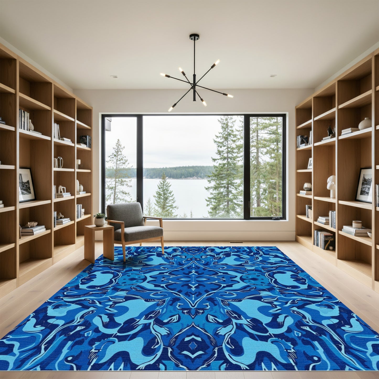 Intricate Cobalt Blue Floral Damask Rug