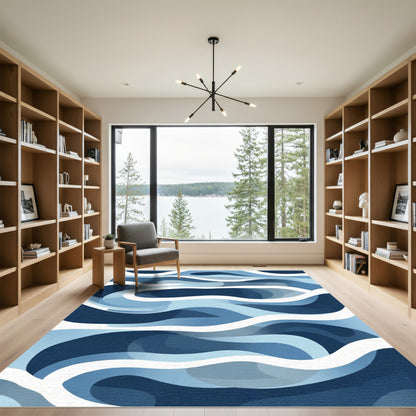 Deep Blue Wave Abstract Rug