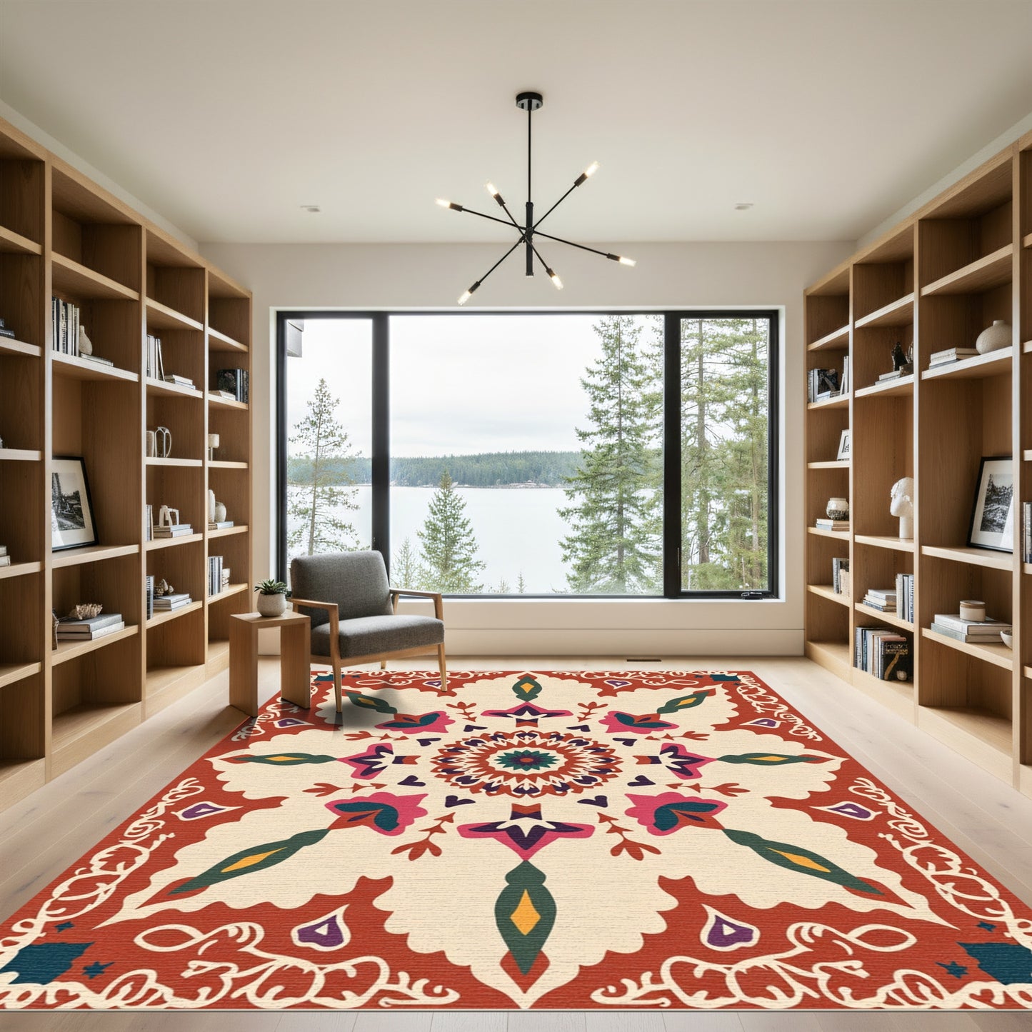 Terracotta Teal Floral Medallion Mandala Rug