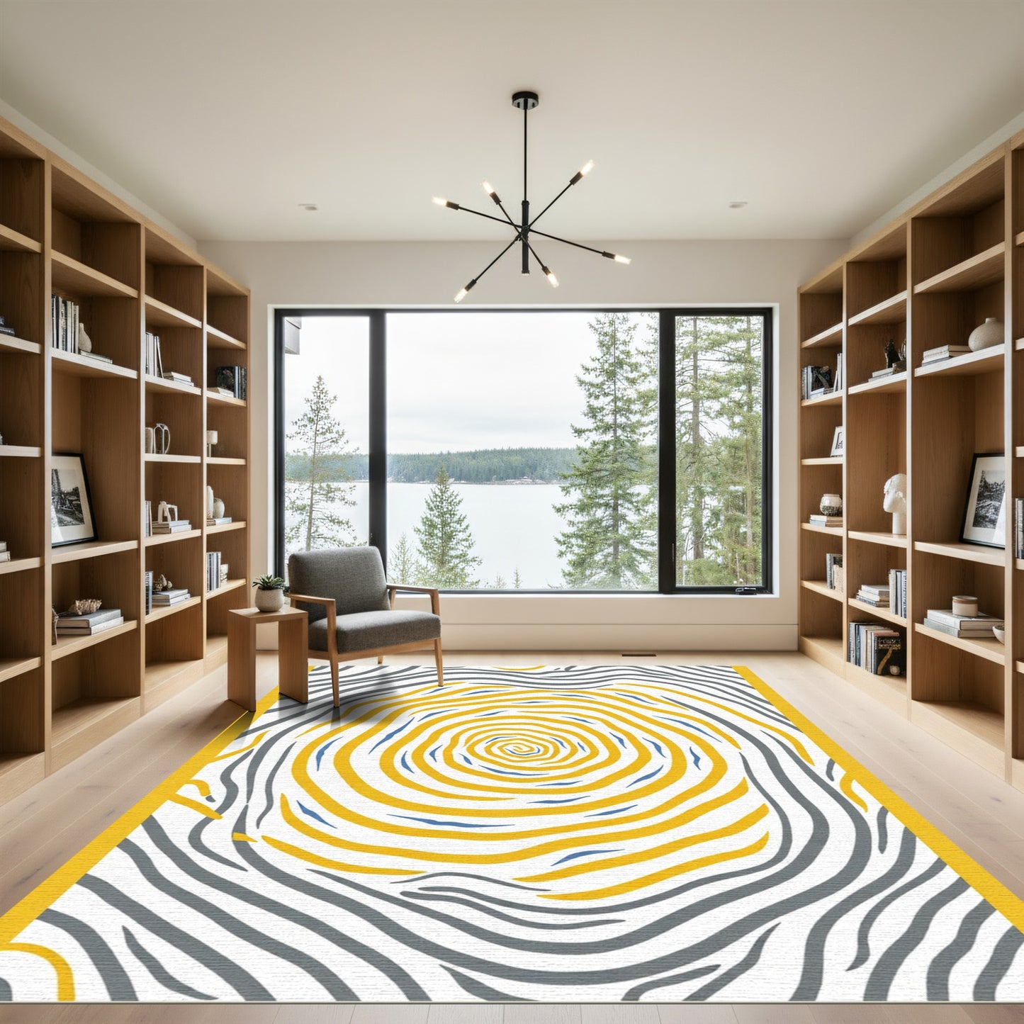 Vibrant Yellow Blue Gray Swirl Rug