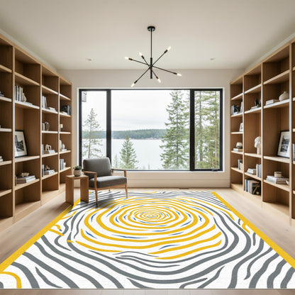 Vibrant Yellow Blue Gray Swirl Rug