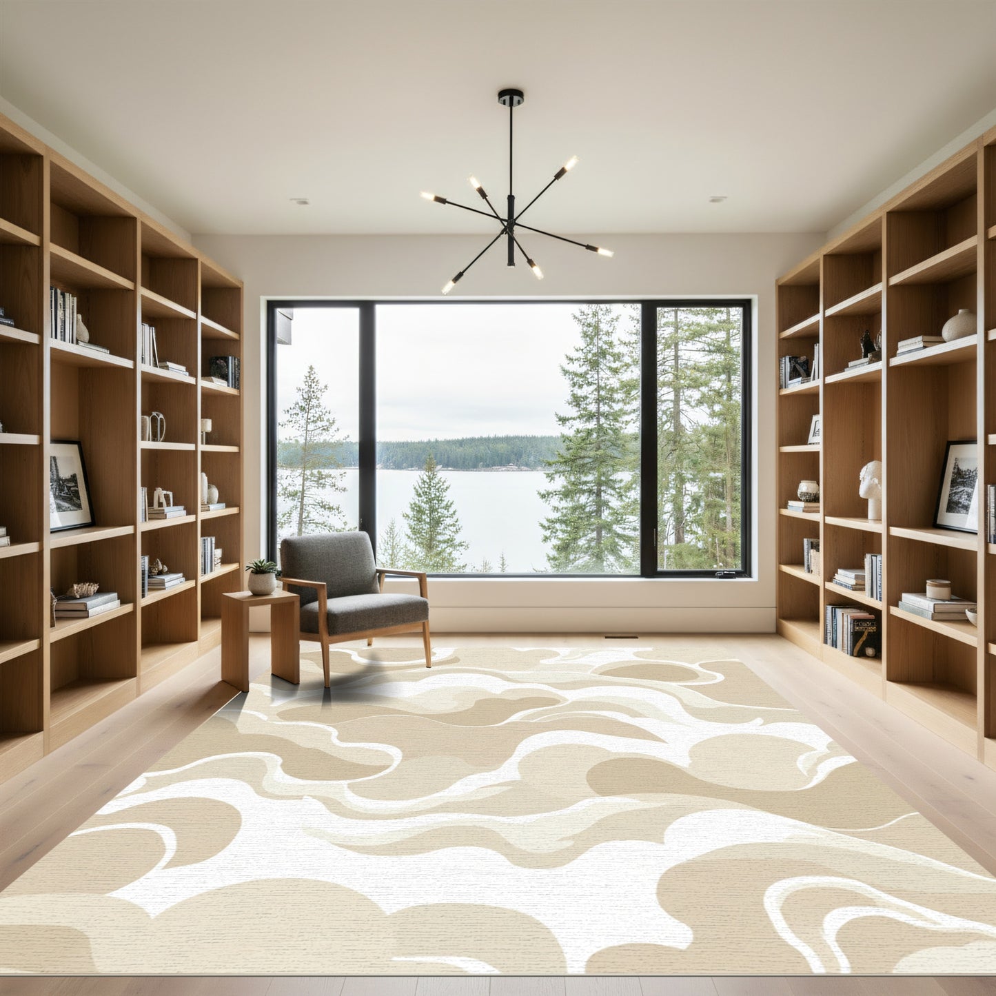 Neutral Swirl Cloud Landscape Rug