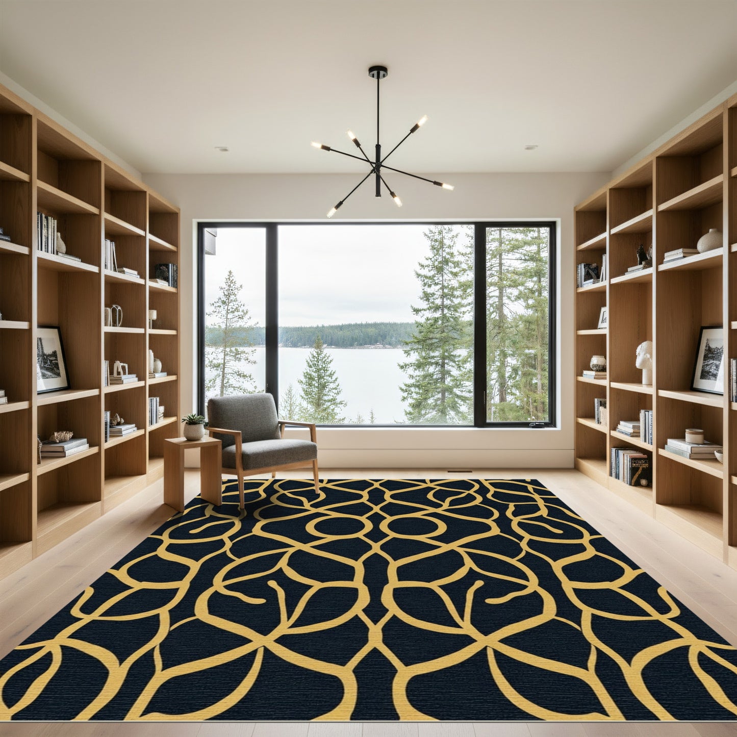 Golden Interlocking Vine Lattice Rug