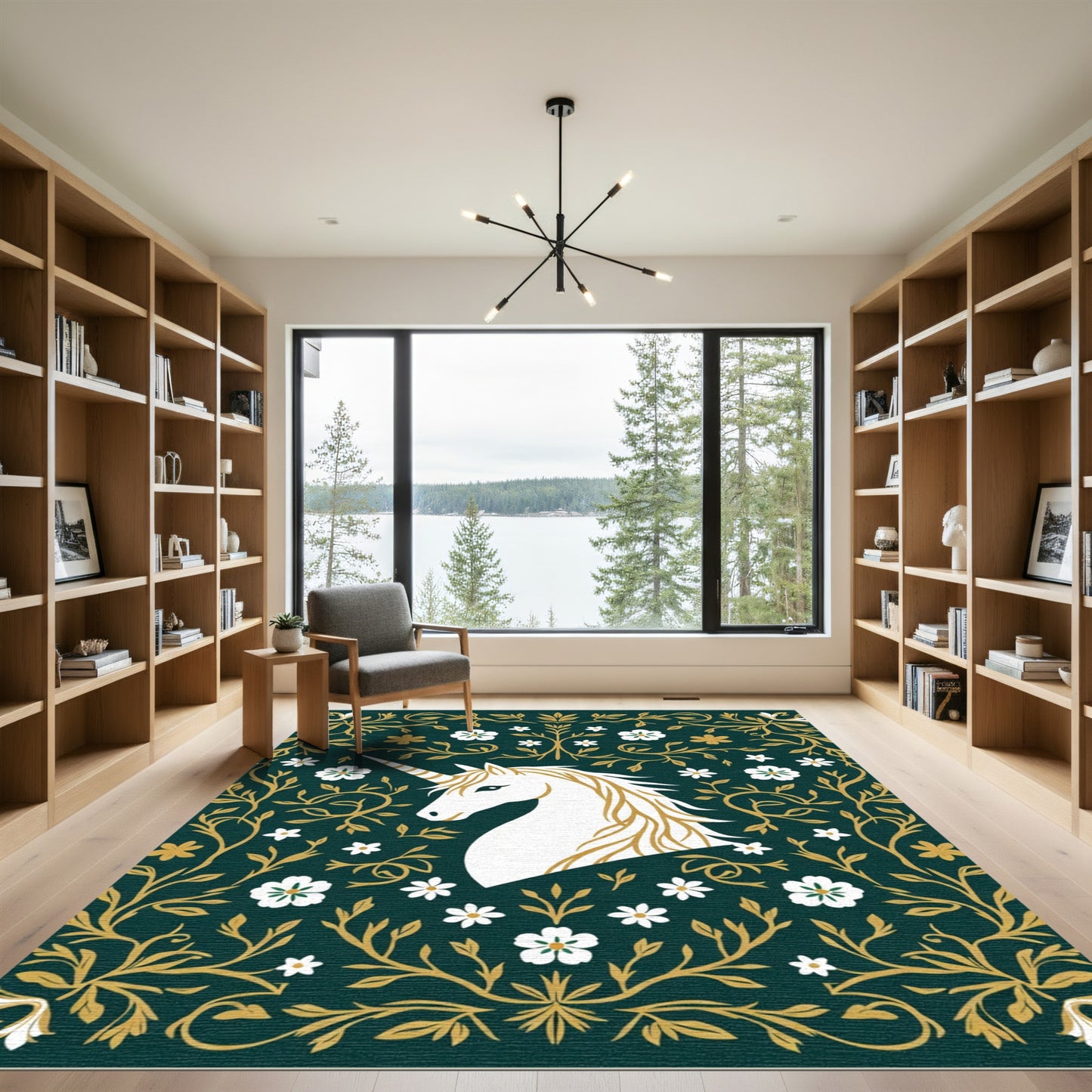 Mystical White Unicorn Emerald Garden Rug