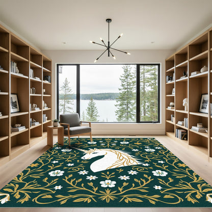 Mystical White Unicorn Emerald Garden Rug