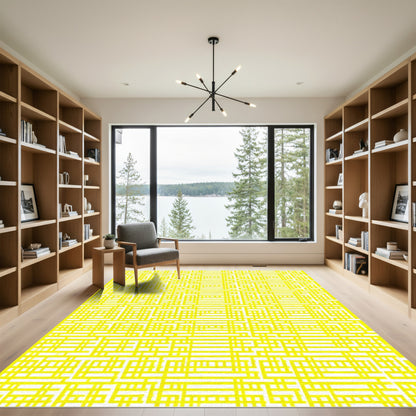 Bright Yellow Interlocking Cube Geometry Rug