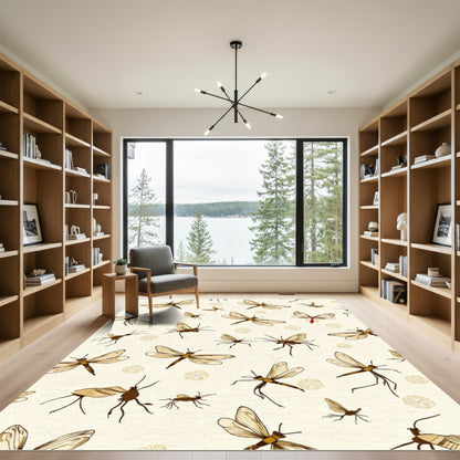 Golden Dragonfly Insects Natural Theme Rug
