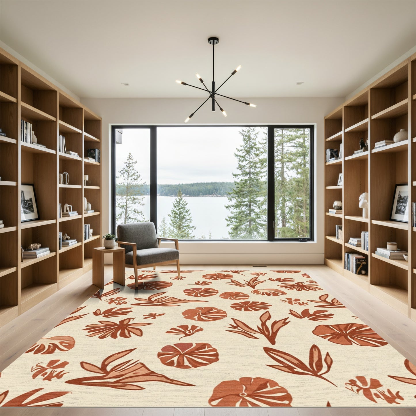 Terracotta Floral Foliage Arrangement Rug