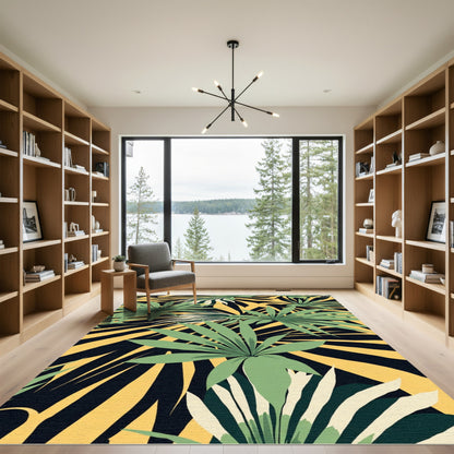 Lush Green Palm Leaf Tropical Rug
