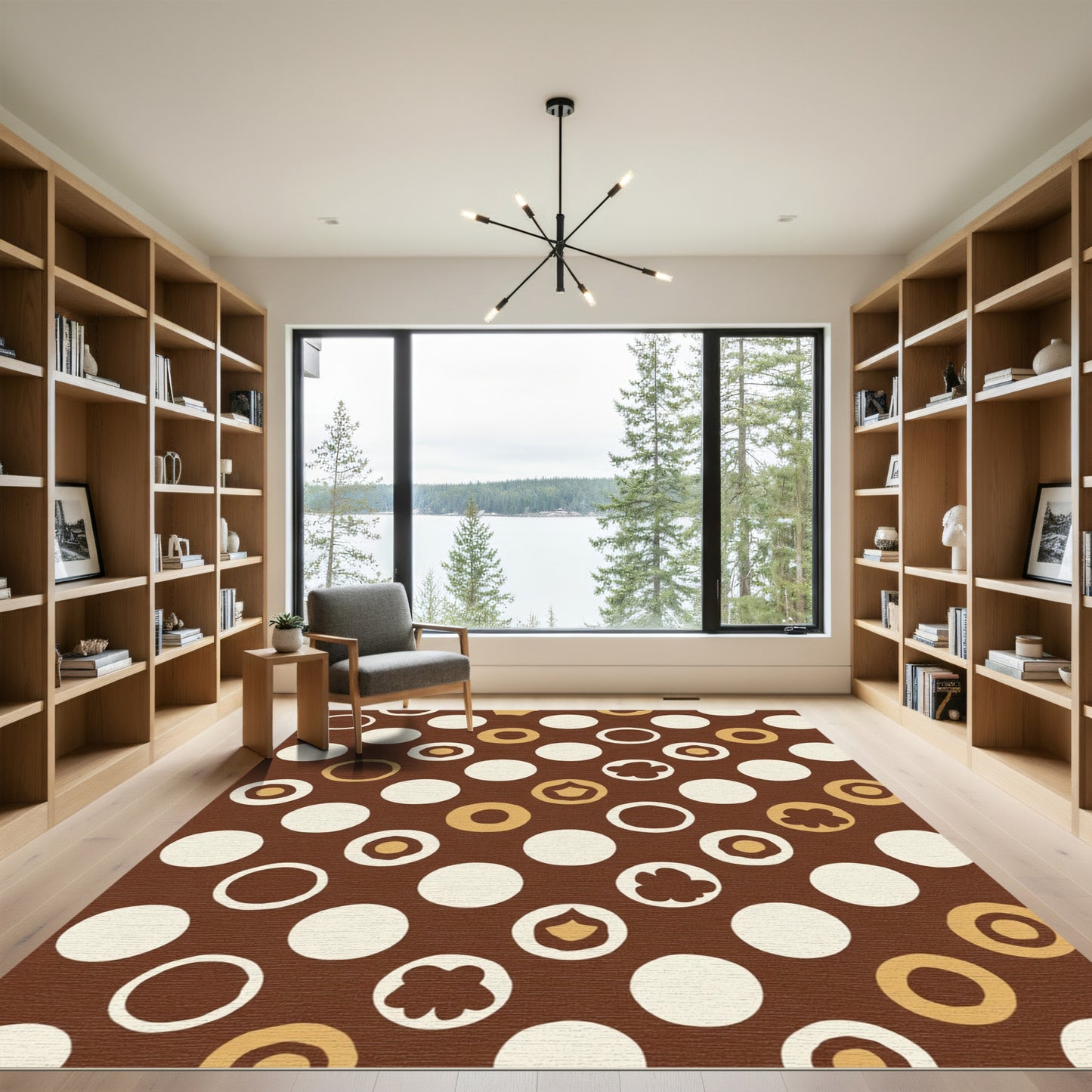 Brown White Gold Dot Arrangement Rug