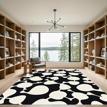Mid-century Organic Black Cream Shapes Rug