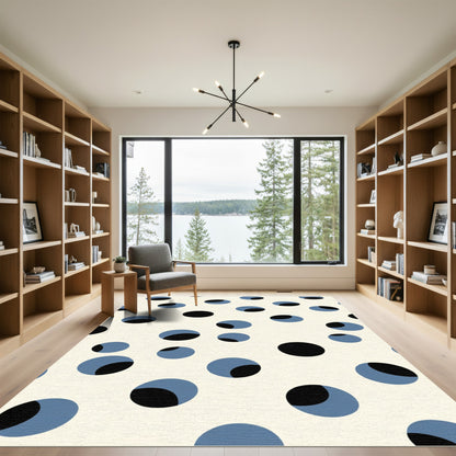 Cream Black Blue Round Spots Rug